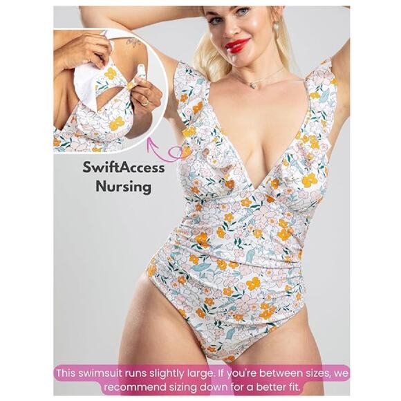 Maternity Nursing Swimsuit – Postpartum Swimsuit Tummy Control, Nursing Bathing - Picture 2 of 5